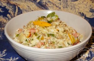 Riz frit aux poivrons et viandes