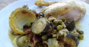 Tagine de poulet aux légumes et pois