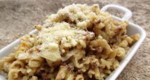 Pâtes viande, crème, oignons express (sans précuisson)