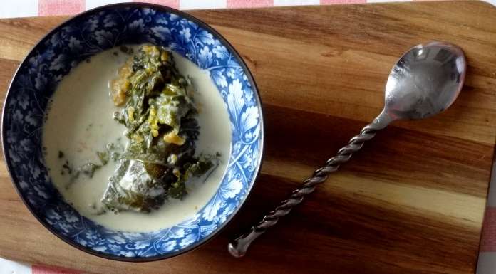 kale farci à la patate douce et lait de coco