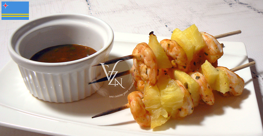 Recettes arubaines - Pinchos di cabaron - Brochettes de crevettes