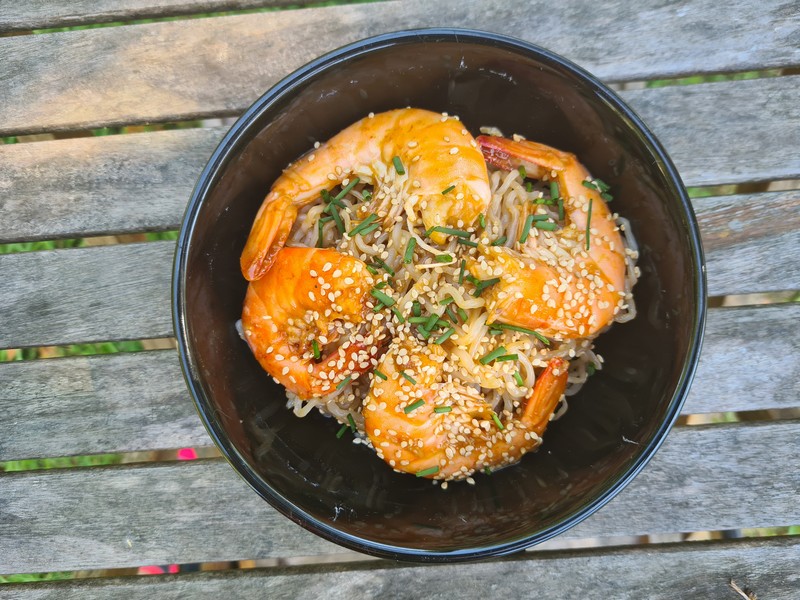 recettes malaisiennes nouilles sautées à l'ail et aux crevettes