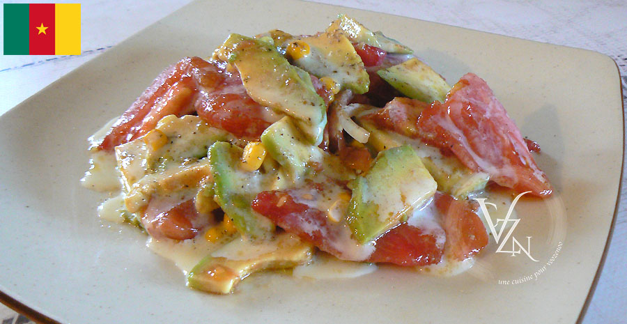 Recettes camerounaises - salade sucrée d'avocat, tomate et maïs