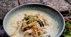 Soupe de poule, chou et carottes